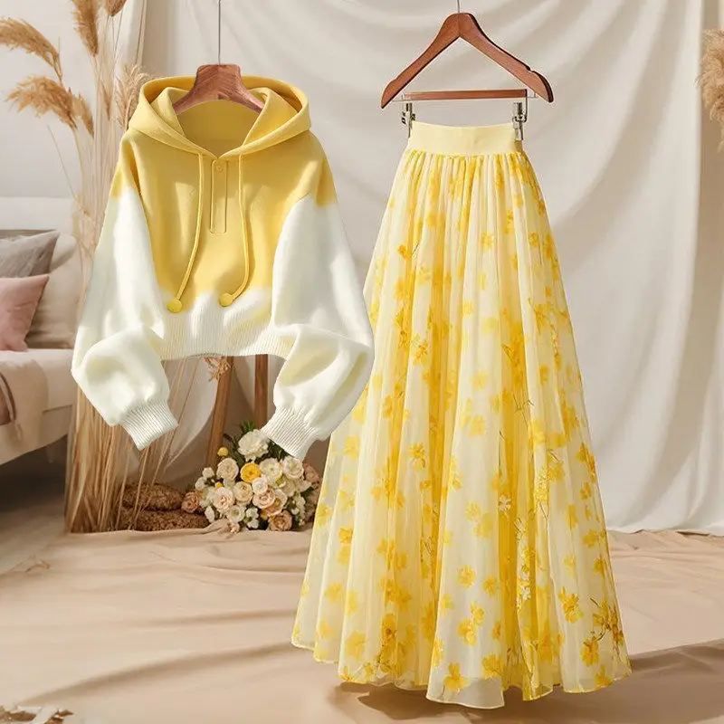 Autumn Winter Women's Knitted Hoodie And Floral Skirt Set Ele Casual High Waist Skirt Long Sve Hoodie Two Piece Set
Autumn Winter Women's Knitted Hoodie And Floral Skirt Set Ele Casual High Waist Skirt Long Sve Hoodie Two Piece Set