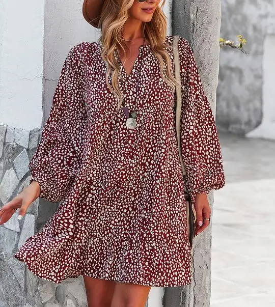 Women's Dress 2026 Summer New Retro Leopard Print V-Neck Casual Loose Straight Tube Lantern Sleeve Beach Vacation Dress
Women's Dress 2026 Summer New Retro Leopard Print V-Neck Casual Loose Straight Tube Lantern Sleeve Beach Vacation Dress