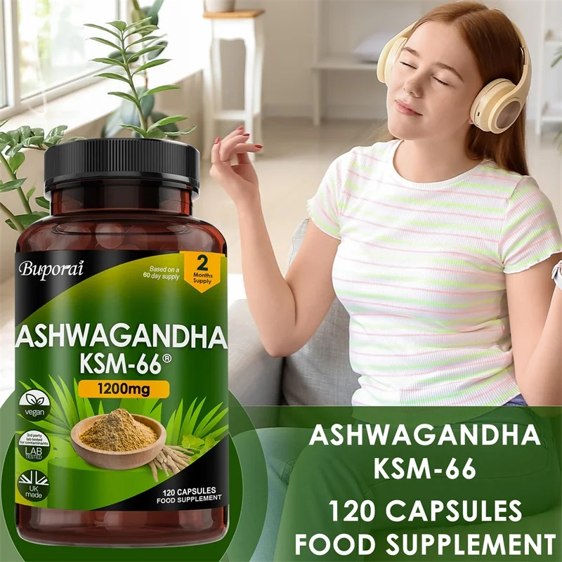 Ashwagandha KSM-66 1200mg - Aids Relaxation, Boosts Energy and Promotes Brain Health, Enhances Absorption and Improves Mood 
Ashwagandha KSM-66 1200mg - Aids Relaxation, Boosts Energy and Promotes Brain Health, Enhances Absorption and Improves Mood