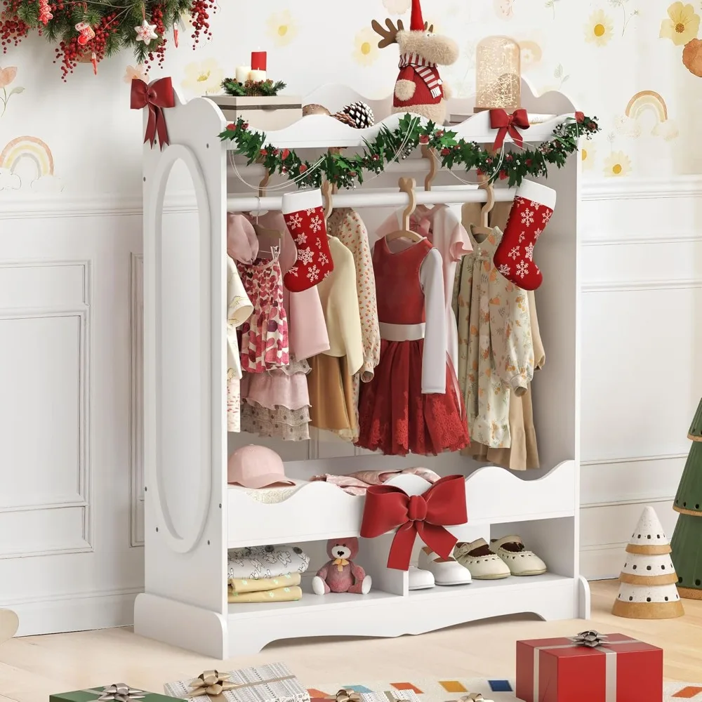 Double Rods Kids Dress Up Storage with Full-Length Mirror, Kids Wardrobe Closet with 3 Hooks, Open Hanging Toddler Dres
Double Rods Kids Dress Up Storage with Full-Length Mirror, Kids Wardrobe Closet with 3 Hooks, Open Hanging Toddler Dres