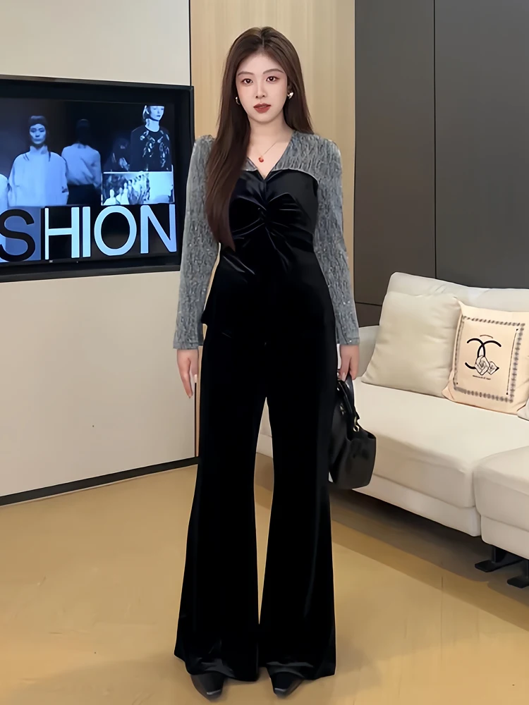 Velvet plus Size Women's Fashion Set with Long Sleeves Micro Flare Pants High Waist Commute Korean Style Winter New Arrival
Velvet plus Size Women's Fashion Set with Long Sleeves Micro Flare Pants High Waist Commute Korean Style Winter New Arrival