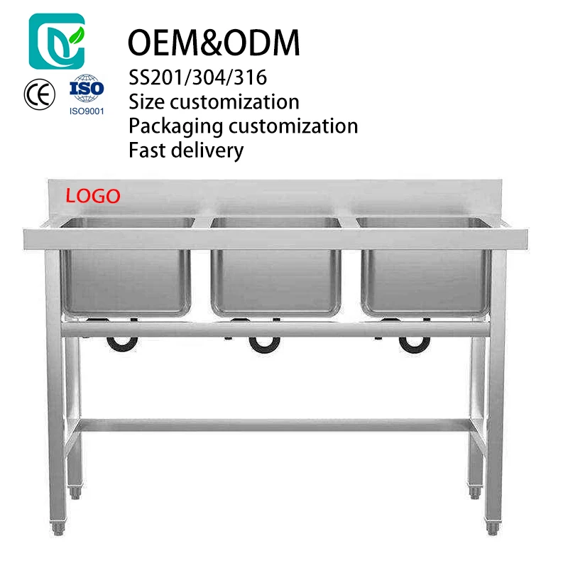 Freestanding Commercial Sink Stainless Steel Three Compartment Triple Bowl Sink for Kitchen Catering Equipment
Freestanding Commercial Sink Stainless Steel Three Compartment Triple Bowl Sink for Kitchen Catering Equipment