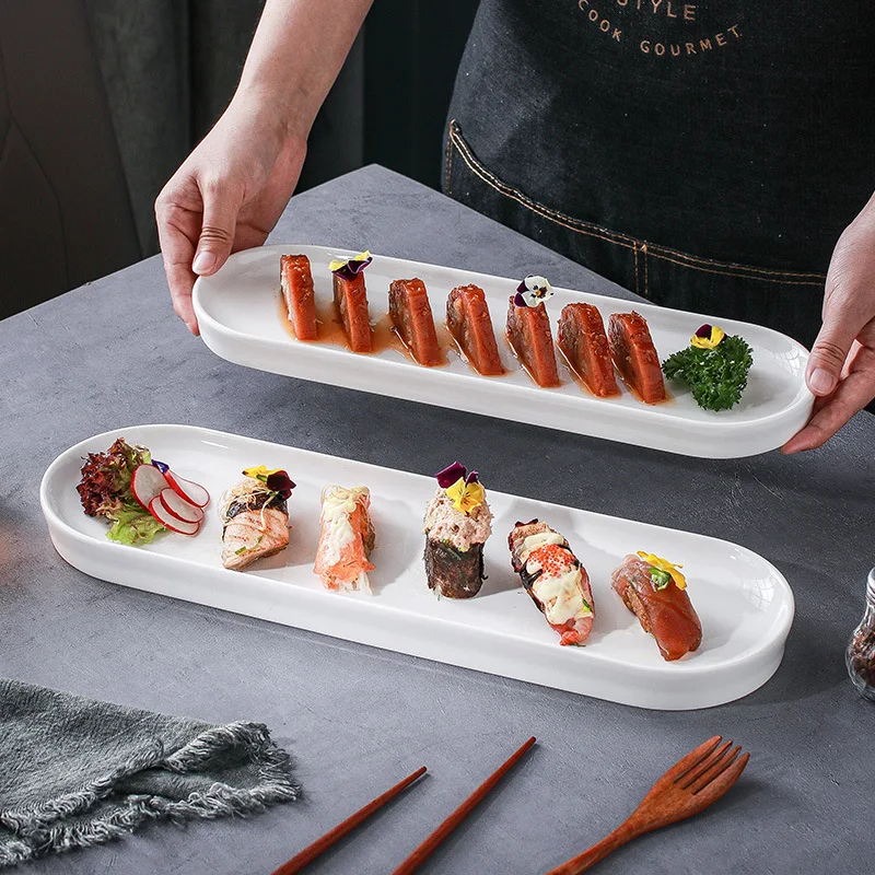 Sushi Platter Japanese Style White Mood Dishes Chinese Style Hotel Tableware Creative Cake Dim Sum Long Plate Ceramic Plate
Sushi Platter Japanese Style White Mood Dishes Chinese Style Hotel Tableware Creative Cake Dim Sum Long Plate Ceramic Plate