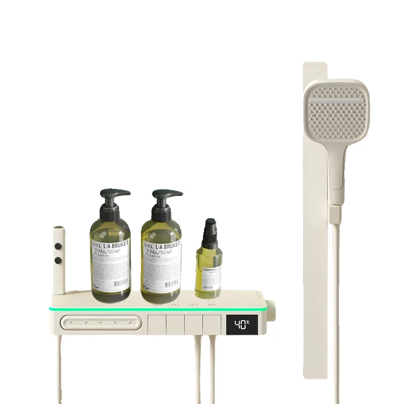 **Gun gray thermostatic shower shower set digital display rack simple no top spray cream white
**Gun gray thermostatic shower shower set digital display rack simple no top spray cream white