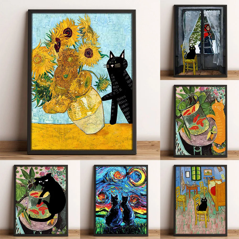 Funny Black Cat Wall Art Poster Van Gogh Monet Animal Mural Modern Home Decor Canvas Painting Picture Print Living Room Decorate
Funny Black Cat Wall Art Poster Van Gogh Monet Animal Mural Modern Home Decor Canvas Painting Picture Print Living Room Decorate