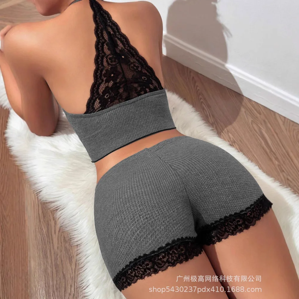 Women Spring Summer 2 Pieces Colorblock Halter Contrast Lace Backless Tank Top & Waffle Knit Casual Shorts Sets
Women Spring Summer 2 Pieces Colorblock Halter Contrast Lace Backless Tank Top & Waffle Knit Casual Shorts Sets