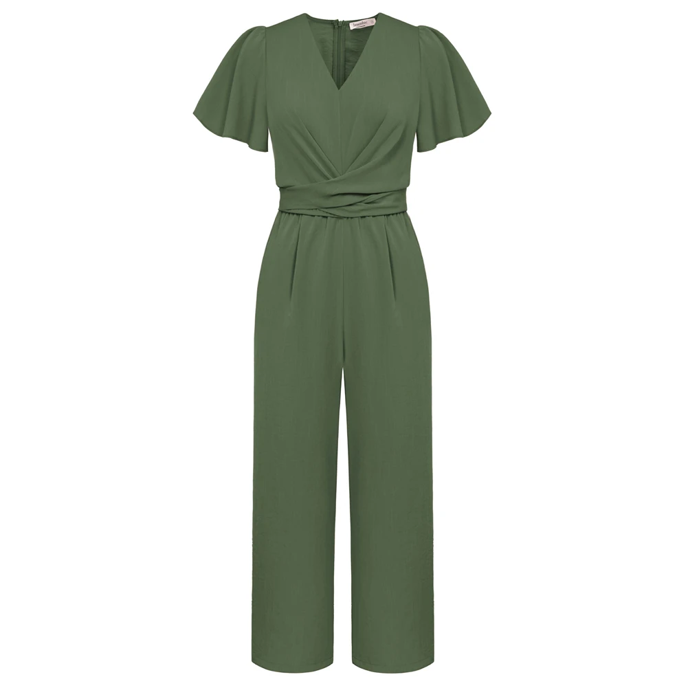 Jasambac Women Straight Leg Jumpsuit Short Sleeve V-Neck Elastic Waist Fashionable Design Jumpsuit And Hidden Zip At Back
Jasambac Women Straight Leg Jumpsuit Short Sleeve V-Neck Elastic Waist Fashionable Design Jumpsuit And Hidden Zip At Back