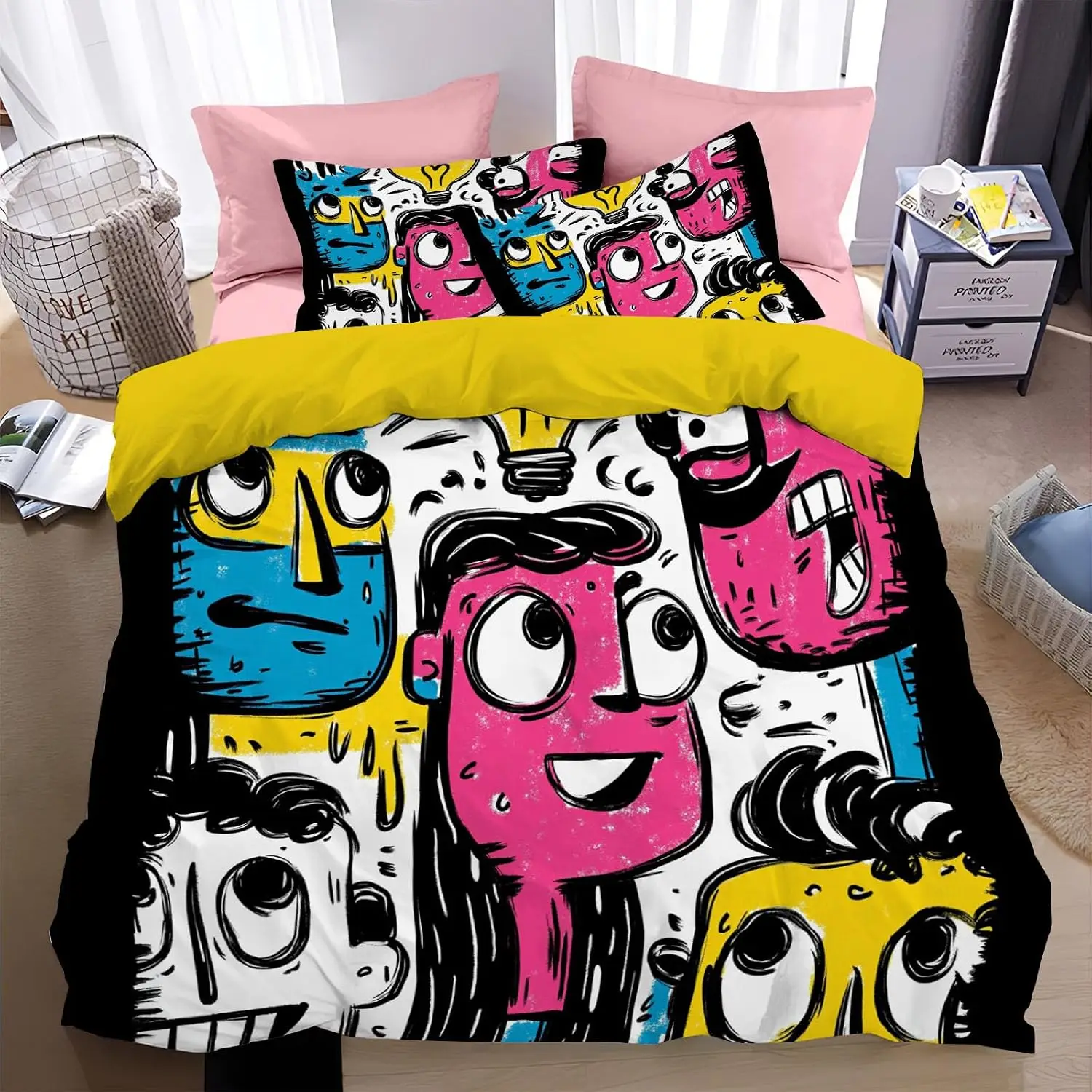 Cartoon Graffiti Duvet Cover Set Anime Characters Bedding Set with 2 Pillow Cases Modern Fashion Quilt Cover Super King Size
Cartoon Graffiti Duvet Cover Set Anime Characters Bedding Set with 2 Pillow Cases Modern Fashion Quilt Cover Super King Size
