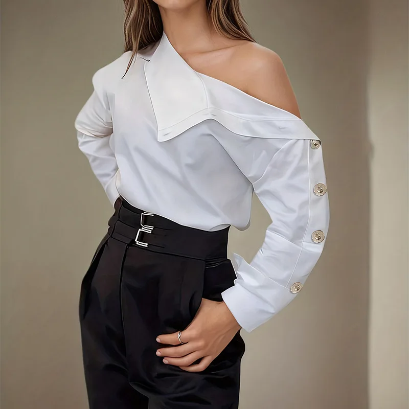 Women's High Neck Button Decor Ribbed Satin Shirt Slimming Comfort Casual Versatile Commute Elegant Off Shoulder Long Sleeve Top
Women's High Neck Button Decor Ribbed Satin Shirt Slimming Comfort Casual Versatile Commute Elegant Off Shoulder Long Sleeve Top