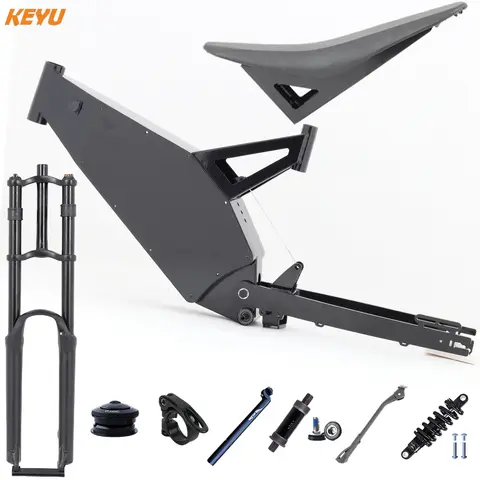 KEYU New eBike Frame F6 kit + long motorcycle seat + Front fork kit set for enduro ebike stealth bomber electric bike Diy kit