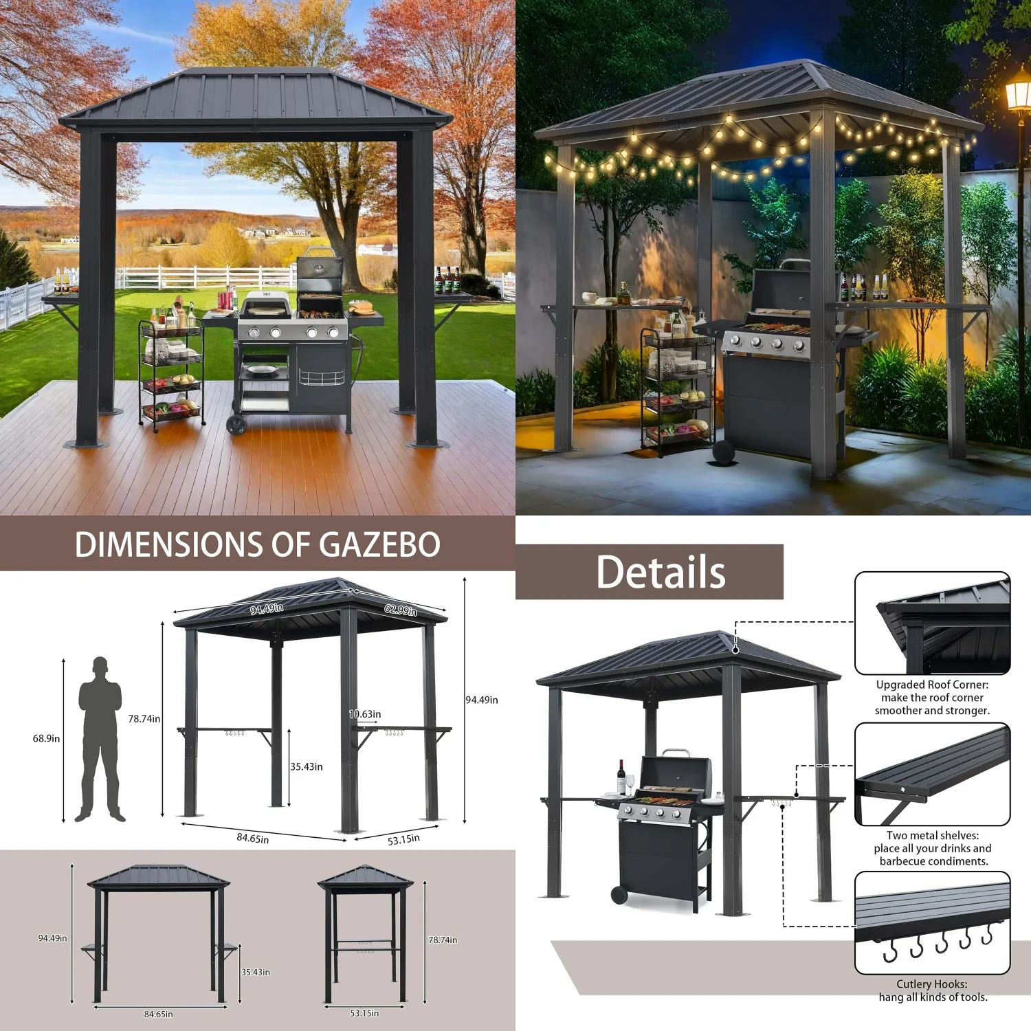 8'x5' Outdoor Hardtop BBQ Gazebo, Single Roof Design with Aluminum Structure and Galvanized Steel Roof, Great for, Customized
8'x5' Outdoor Hardtop BBQ Gazebo, Single Roof Design with Aluminum Structure and Galvanized Steel Roof, Great for, Customized