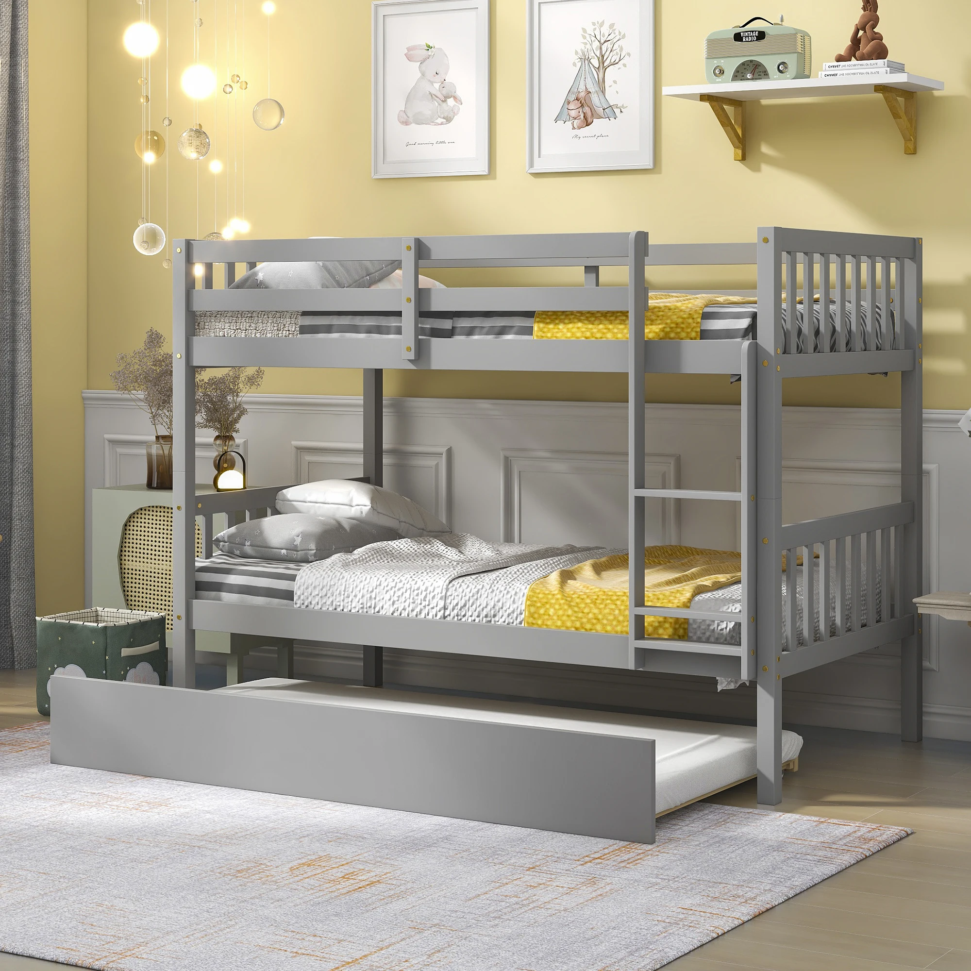 Twin over Full/Twin Bunk Bed with Storage Shelves, Drawers, White - Versatile and Practical 94.40x77.70x63.60 in.
Twin over Full/Twin Bunk Bed with Storage Shelves, Drawers, White - Versatile and Practical 94.40x77.70x63.60 in.