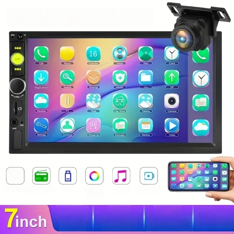 Double Din Car Stereo 7" LCD Screen Car Radio with Wireless FM, MP5 Player with USB/SD/AUX Input/Mirror Link with Reverse Camera
Double Din Car Stereo 7" LCD Screen Car Radio with Wireless FM, MP5 Player with USB/SD/AUX Input/Mirror Link with Reverse Camera