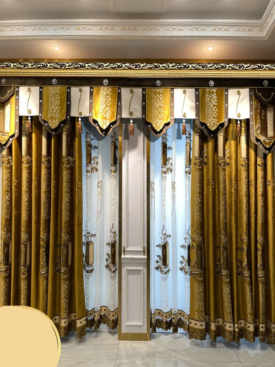 Custom luxury European classical embroidery Velvet gold cloth livingroom window blackout curtain tulle valance drape M1670
Custom luxury European classical embroidery Velvet gold cloth livingroom window blackout curtain tulle valance drape M1670
