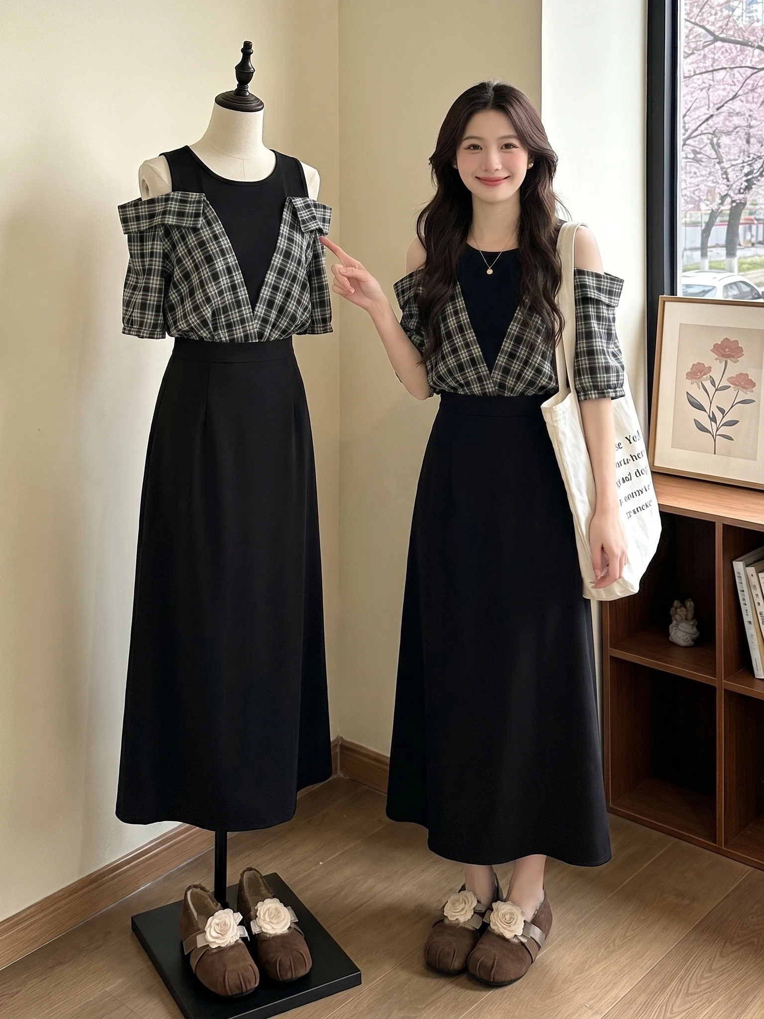 Slimming Plaid Patchwork Shoulder Bared Commuter Dress Women's A-Line Skirt High Waist Polyester Fiber Summer New Style
Slimming Plaid Patchwork Shoulder Bared Commuter Dress Women's A-Line Skirt High Waist Polyester Fiber Summer New Style