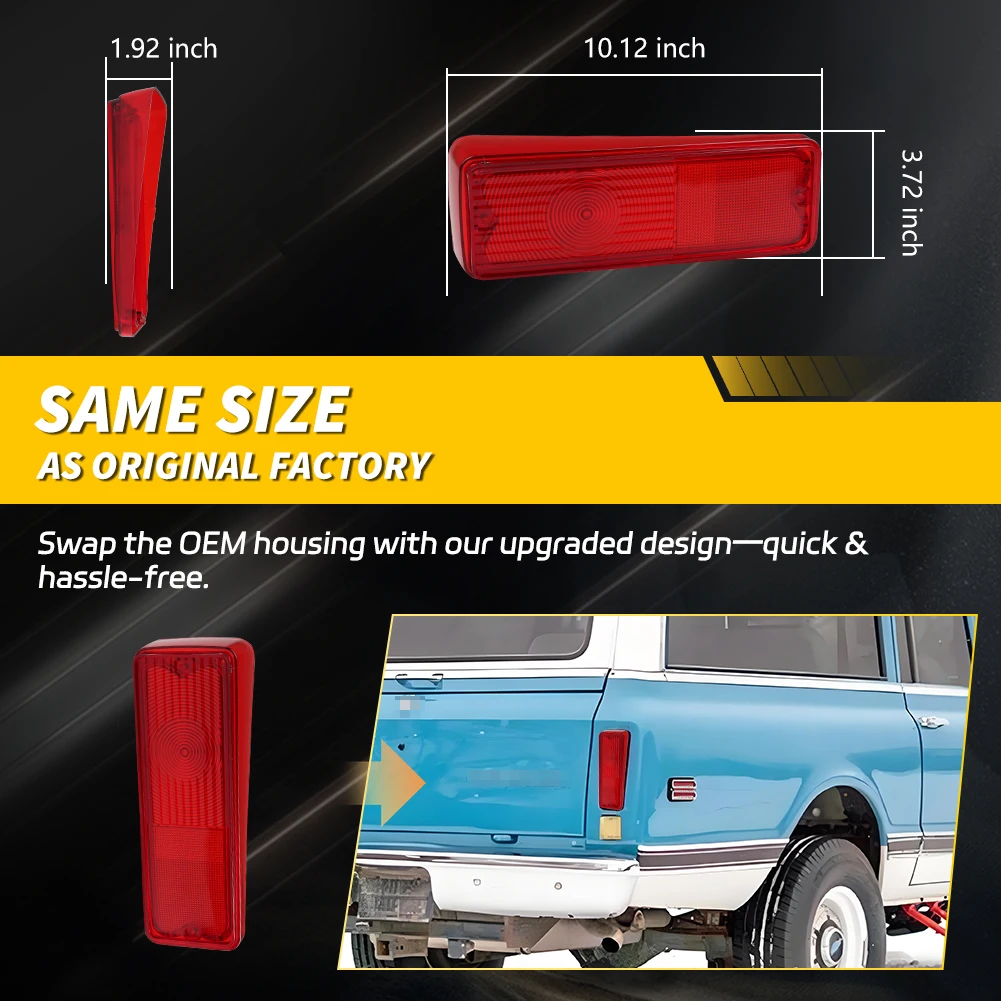2PCS Rear Bumper Tail Light Brake Light Cover For 1967-1972 Chevy/GMC Panel Truck Suburban C10 C20 K10 K20 C1500 K1500 No Bulb
2PCS Rear Bumper Tail Light Brake Light Cover For 1967-1972 Chevy/GMC Panel Truck Suburban C10 C20 K10 K20 C1500 K1500 No Bulb