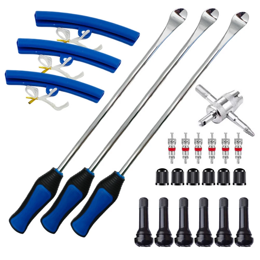 Multi Purpose 26pcs Motorcycle Tire Changing Tool Kit Including Steel Tire Levers Rim Protectors and Valve Tools for Repair