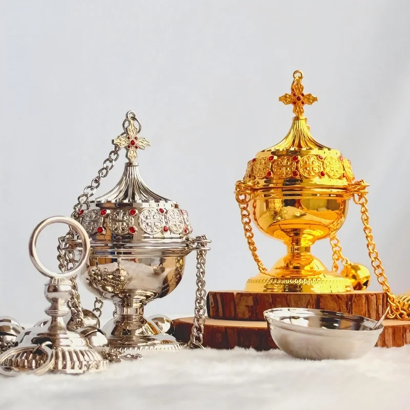 Orthodox Censer Thurible with 12 Bells 4 Chains Gold Silver Metal Hanging Incense Burner for Church Altar Christian Gift
Orthodox Censer Thurible with 12 Bells 4 Chains Gold Silver Metal Hanging Incense Burner for Church Altar Christian Gift