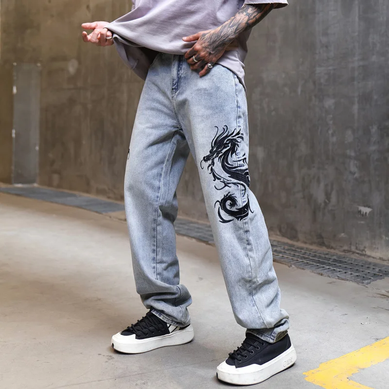 Washed Denim American Style Lightning Pants Trendy Men's Loose Straight Men's Denim Long Pants
Washed Denim American Style Lightning Pants Trendy Men's Loose Straight Men's Denim Long Pants