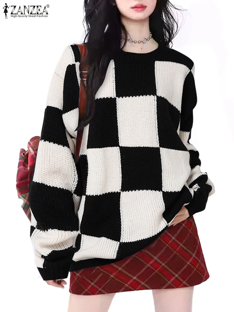 ZANZEA, женские зимние пуловеры, модные свитера, осень 2024, вязаные повседневные джемперы, клетчатый свободный топ с длинными рукавами, свитер оверсайз
ZANZEA, женские зимние пуловеры, модные свитера, осень 2024, вязаные повседневные джемперы, клетчатый свободный топ с длинными рукавами, свитер оверсайз