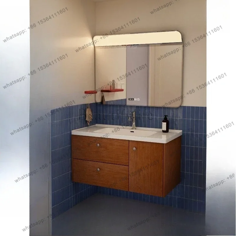 Solid wood lacquered bathroom cabinet antique washbasin ceramic integrated
Solid wood lacquered bathroom cabinet antique washbasin ceramic integrated