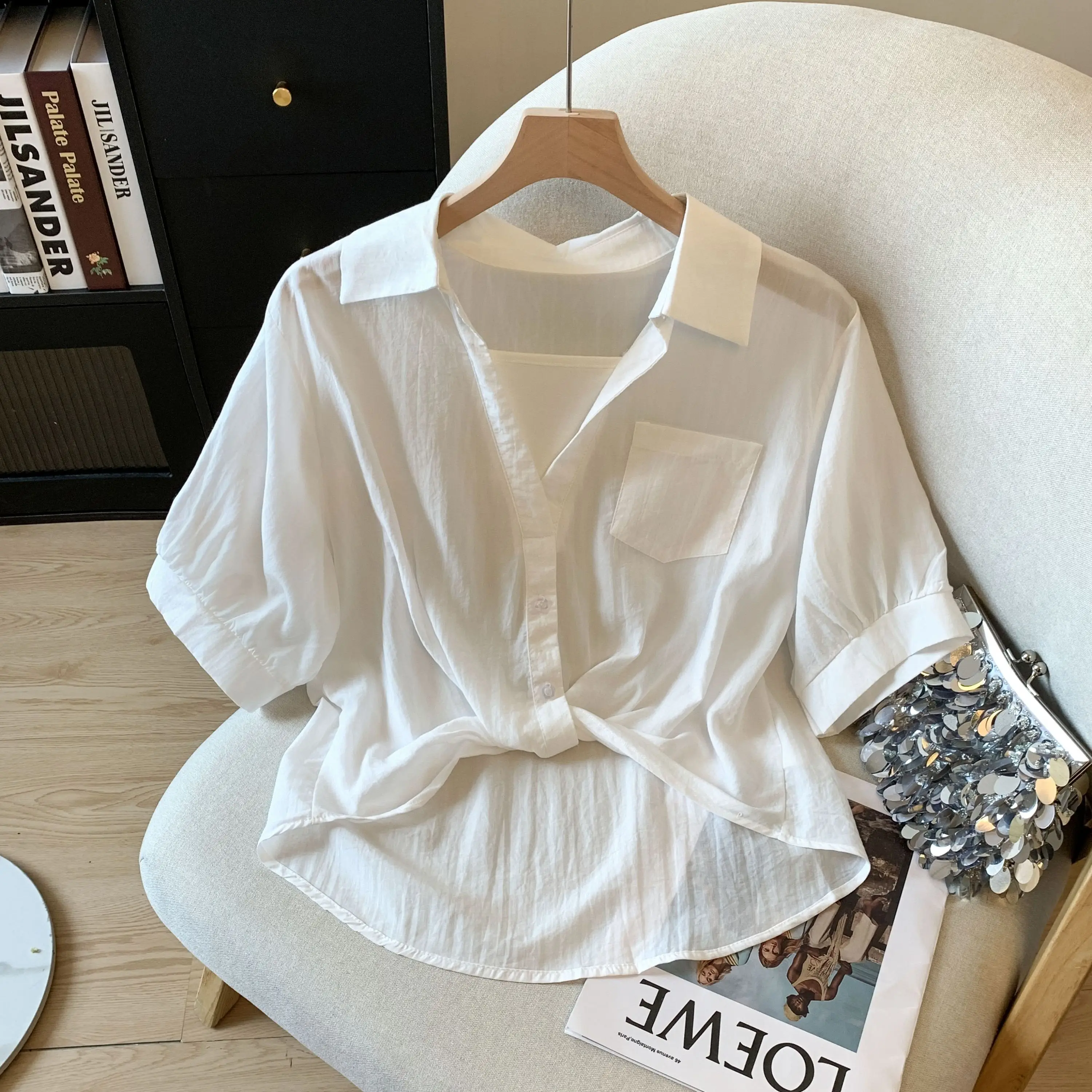 Korean Style Short Sleeve Shirt Women's Summer Thin Fashion Versatile Casual Top Cut Label Trendy Buxom Straight Cut Blouse
Korean Style Short Sleeve Shirt Women's Summer Thin Fashion Versatile Casual Top Cut Label Trendy Buxom Straight Cut Blouse