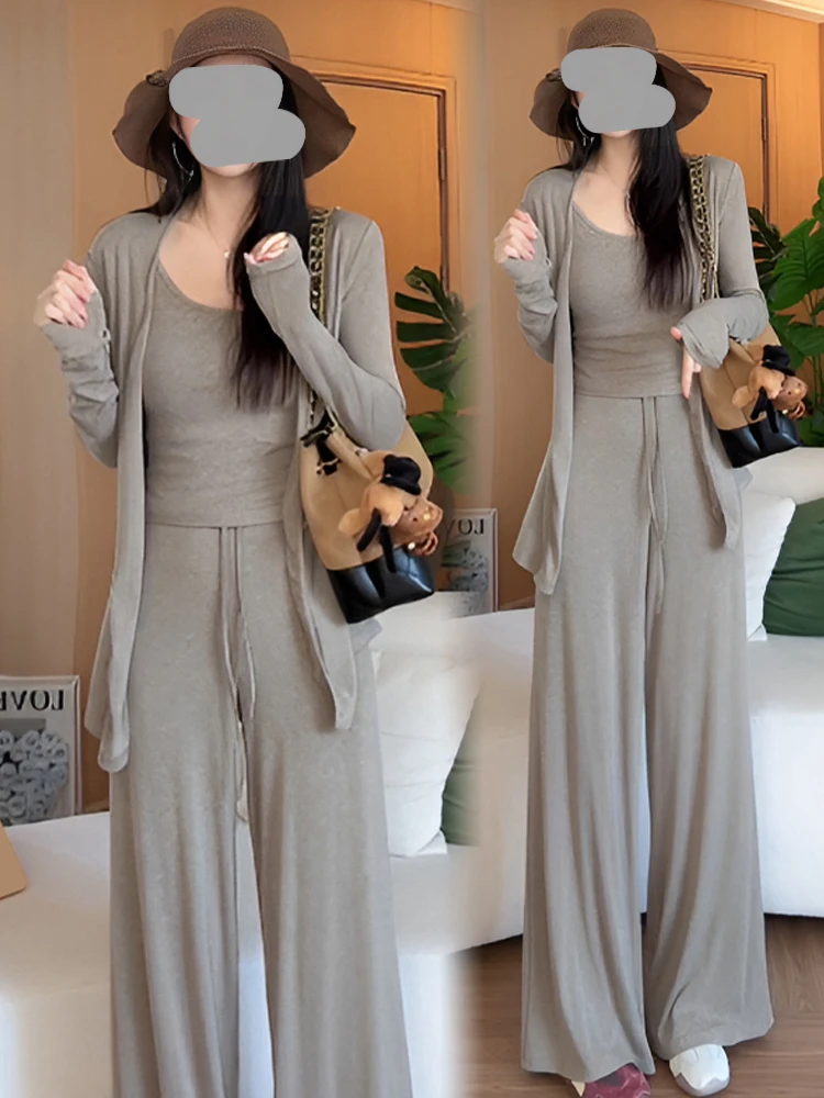 Korean Style Fashionable Long Sleeve Open Cardigan Strap Wide Leg Pants Pure Color Three Piece Set Age Reducing High Quality ...
Korean Style Fashionable Long Sleeve Open Cardigan Strap Wide Leg Pants Pure Color Three Piece Set Age Reducing High Quality ...