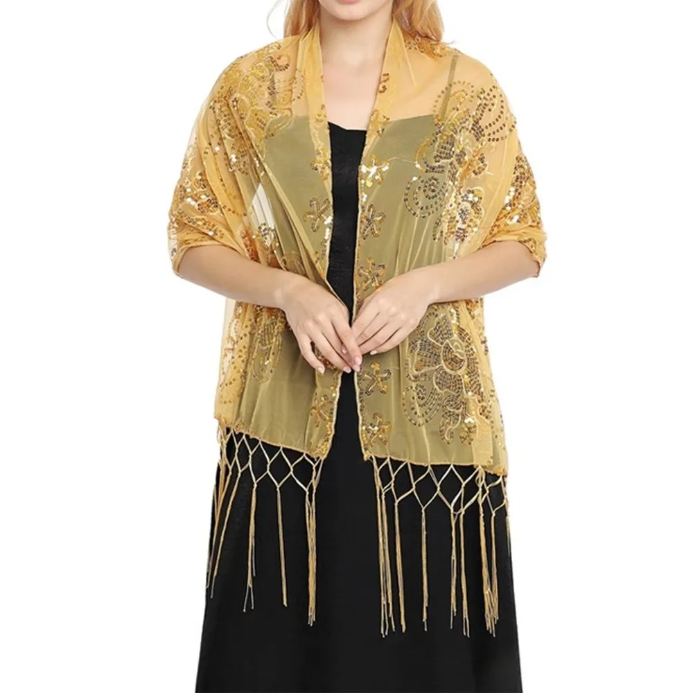 Elegant Women Evening Dress Wedding Shawl Sequined Tassel Party Shawl Scarf Solid Color Flower Chiffon Silky Scarf Bridal Cape
Elegant Women Evening Dress Wedding Shawl Sequined Tassel Party Shawl Scarf Solid Color Flower Chiffon Silky Scarf Bridal Cape