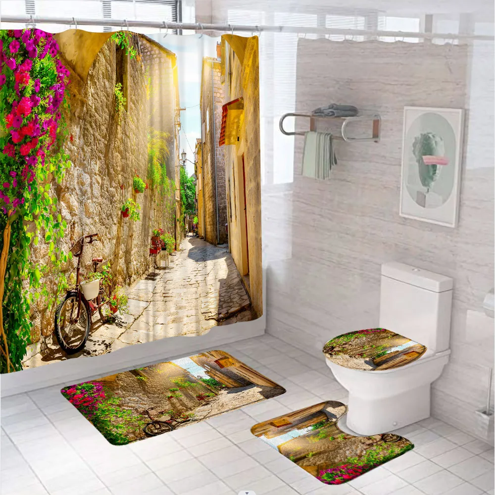 Vintage Italy Street Shower Curtain Set For Bathroom Decor Building Old Bike Plant Flower Non Slip Bath Mat Rug Toilet Lid Cover
Vintage Italy Street Shower Curtain Set For Bathroom Decor Building Old Bike Plant Flower Non Slip Bath Mat Rug Toilet Lid Cover