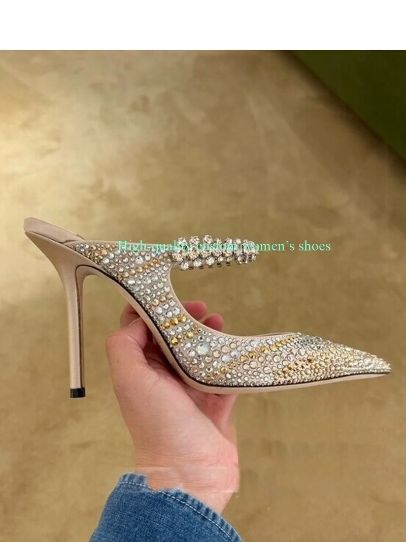 Pointed Green And Red Color-Blocked Full of Rhinestone Decorations Women's High Heels Metal Decorated Low-cut Luxury Sandals
Pointed Green And Red Color-Blocked Full of Rhinestone Decorations Women's High Heels Metal Decorated Low-cut Luxury Sandals