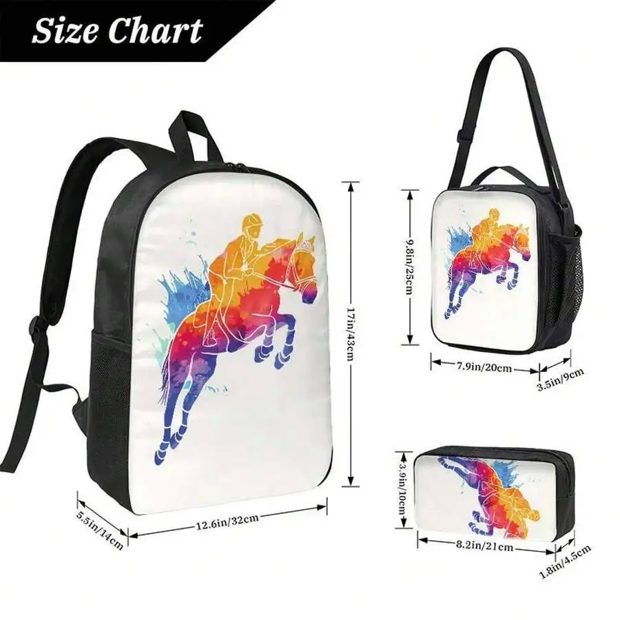 3pcs Equestrian Jump Print Backpack Set For Adults Lightweight Travel Commuting Bag With Adjustable Straps
3pcs Equestrian Jump Print Backpack Set For Adults Lightweight Travel Commuting Bag With Adjustable Straps