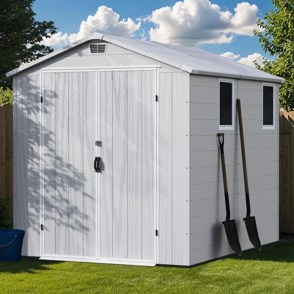 6x8FT Plastic Outdoor Storage Shed with Floor, Resin Sheds with Lockable Double Door, Tool Sheds with Window, Customized
6x8FT Plastic Outdoor Storage Shed with Floor, Resin Sheds with Lockable Double Door, Tool Sheds with Window, Customized