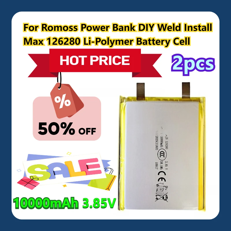 For Romoss Power Bank DIY Weld Install 3.85V Max 10000mAh 126280 Li-Polymer Battery Cell 2pcs 
For Romoss Power Bank DIY Weld Install 3.85V Max 10000mAh 126280 Li-Polymer Battery Cell 2pcs