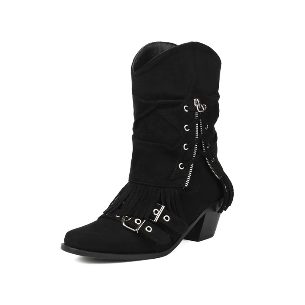 Women Boots with Thick High Heels Suede Tassel Buckle Strap Simple Fashion Pleats Mid Calf Boots Western Boots Super Size 50 Q58
Women Boots with Thick High Heels Suede Tassel Buckle Strap Simple Fashion Pleats Mid Calf Boots Western Boots Super Size 50 Q58