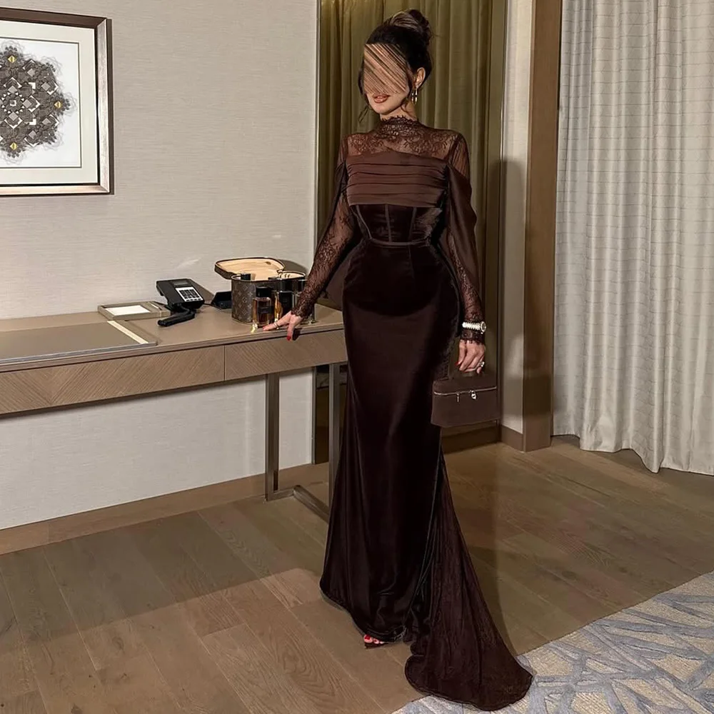 Customized Simple Velour Evening Dress Elegant O-Neck Long Sleeves Celebrity Gowns Fashion Mermaid Lace Homecoming Dresses
Customized Simple Velour Evening Dress Elegant O-Neck Long Sleeves Celebrity Gowns Fashion Mermaid Lace Homecoming Dresses