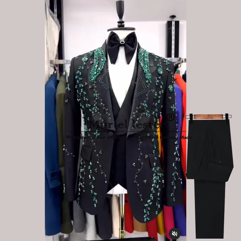 Luxury Men's Suits For Wedding Green Diamond Stones Beaded Prom Blazer Customized 3-Piece Groom Tuxedo Man Dress Traje De Hombre
Luxury Men's Suits For Wedding Green Diamond Stones Beaded Prom Blazer Customized 3-Piece Groom Tuxedo Man Dress Traje De Hombre