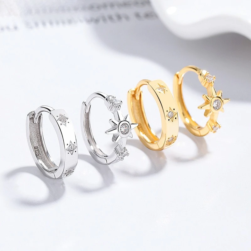 925 Sterling Silver Eight-pointed Star Hoops Earrings Sweet Minimalist Style Elegant Fashion Ear Jewelry Daily for Women
925 Sterling Silver Eight-pointed Star Hoops Earrings Sweet Minimalist Style Elegant Fashion Ear Jewelry Daily for Women