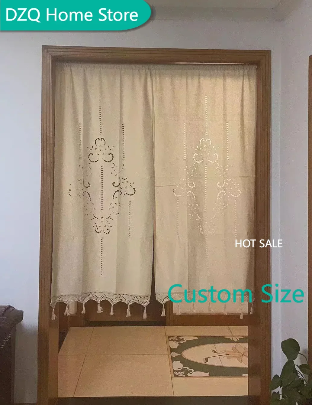 Holes Free Handmade Pure Cotton Blackout Curtains, Crochet Hollow Out Beige Kitchen, Cabinet Curtain with Tassels, Rod Pocket
Holes Free Handmade Pure Cotton Blackout Curtains, Crochet Hollow Out Beige Kitchen, Cabinet Curtain with Tassels, Rod Pocket