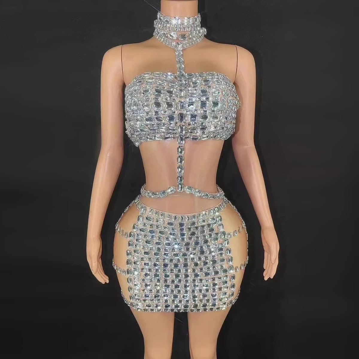 Luxury Crytrals Sexy Strapless Halter Two-Pieces Set Birthday Evening Party Celebrate Costume Nightclub Stage Wear
Luxury Crytrals Sexy Strapless Halter Two-Pieces Set Birthday Evening Party Celebrate Costume Nightclub Stage Wear