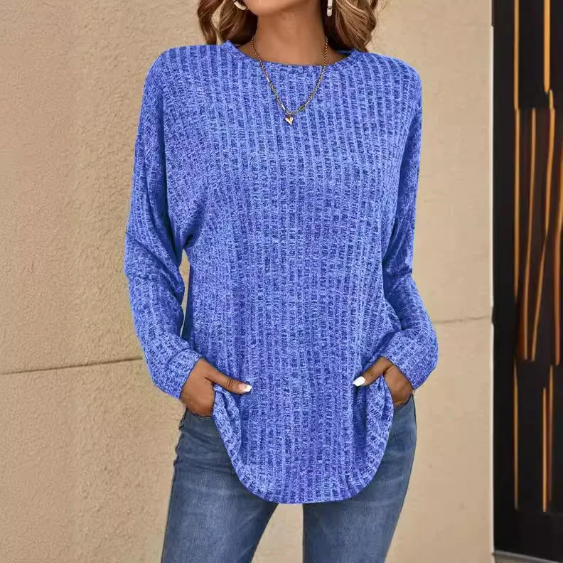 Loose Knitted Long Sleeve round Neck Striped T-Shirt Autumn New Style Casual Comfortable Polyester Fiber Women's Fashion
Loose Knitted Long Sleeve round Neck Striped T-Shirt Autumn New Style Casual Comfortable Polyester Fiber Women's Fashion
