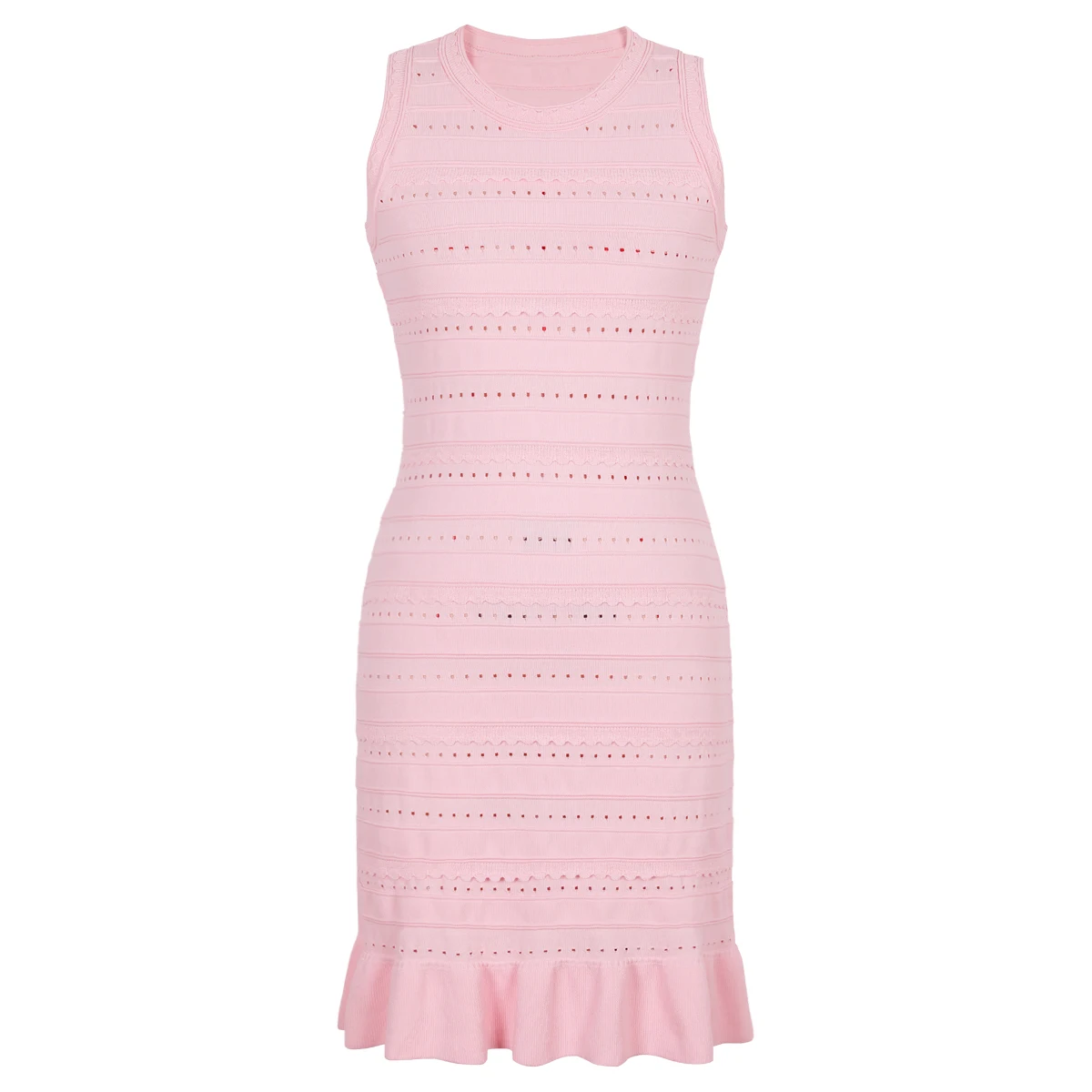 High Quality Elastic Knitted New Fashionable Solid Color Round Neck Lace Hollow Out Sleeveless Slim Fit Ruffle Edge Women Dress
High Quality Elastic Knitted New Fashionable Solid Color Round Neck Lace Hollow Out Sleeveless Slim Fit Ruffle Edge Women Dress