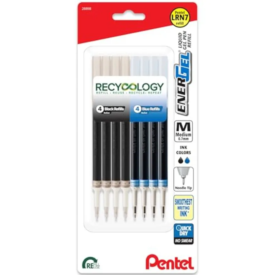 Energel 0.7 Refills - Needle Tip, Medium Point, 8 Pack of 4 Black and 4 Blue
Energel 0.7 Refills - Needle Tip, Medium Point, 8 Pack of 4 Black and 4 Blue