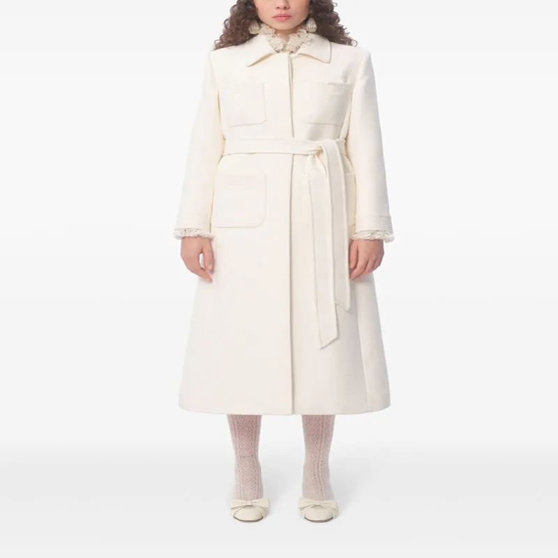 Women White Solid Wool Coat Outside Turn-Down Collar Long Sleeve Coat With Belt
Women White Solid Wool Coat Outside Turn-Down Collar Long Sleeve Coat With Belt