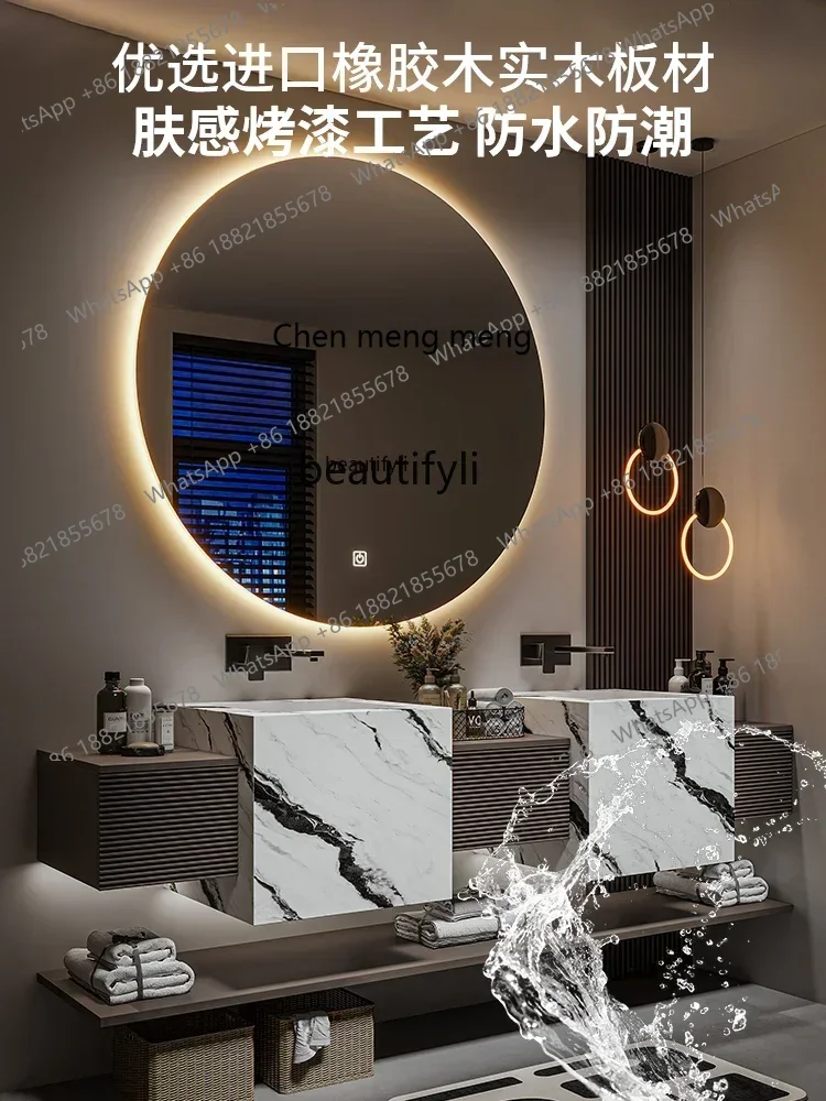 B7304 Designer light luxury bathroom cabinet hotel wind washstand rock slab ceramic seamless integrated basin wash basin cabinet
B7304 Designer light luxury bathroom cabinet hotel wind washstand rock slab ceramic seamless integrated basin wash basin cabinet