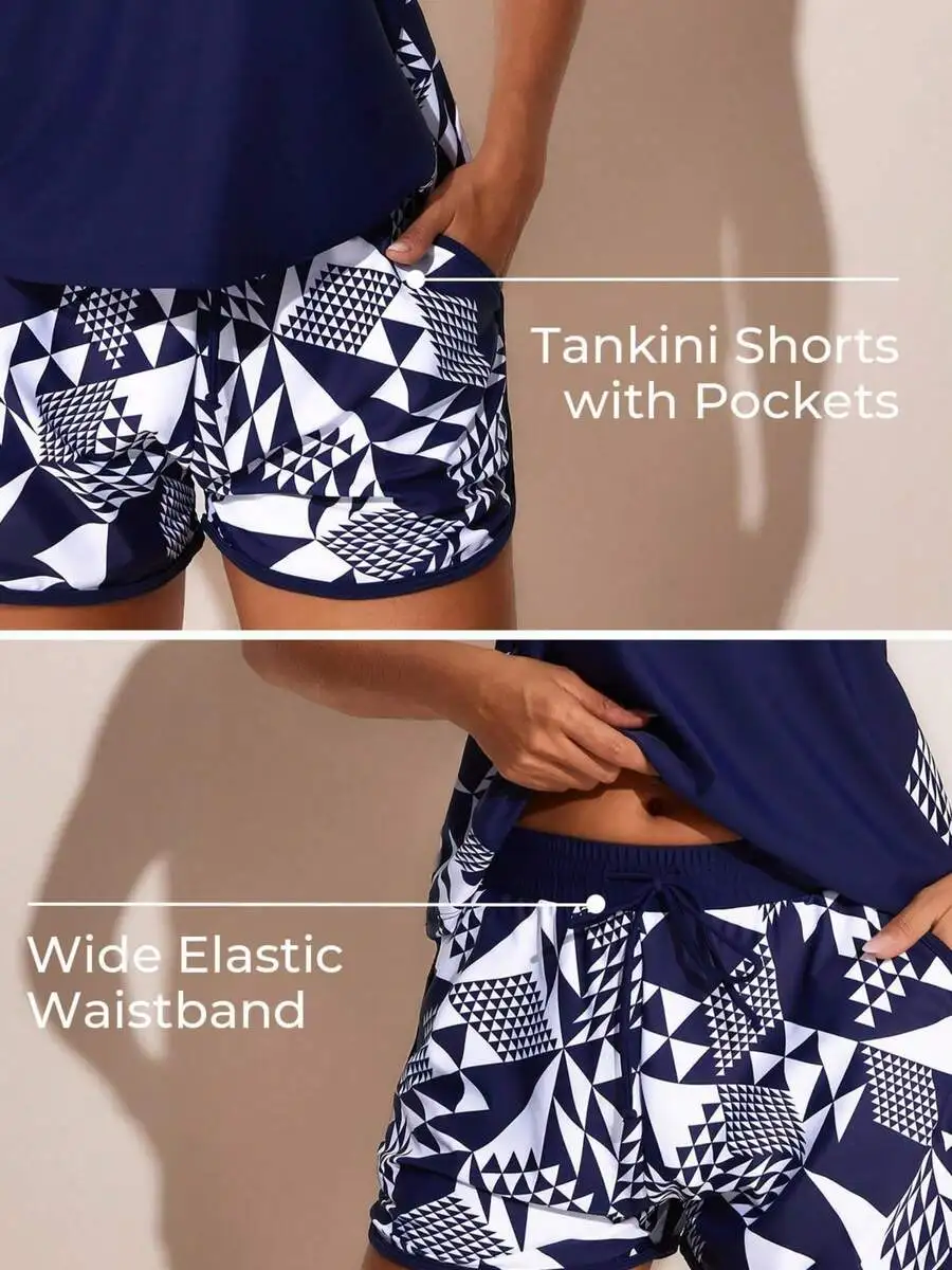 Geometric Print Tankini Shorts With Pockets Wide Elastic Waistband Women Swimwear
Geometric Print Tankini Shorts With Pockets Wide Elastic Waistband Women Swimwear