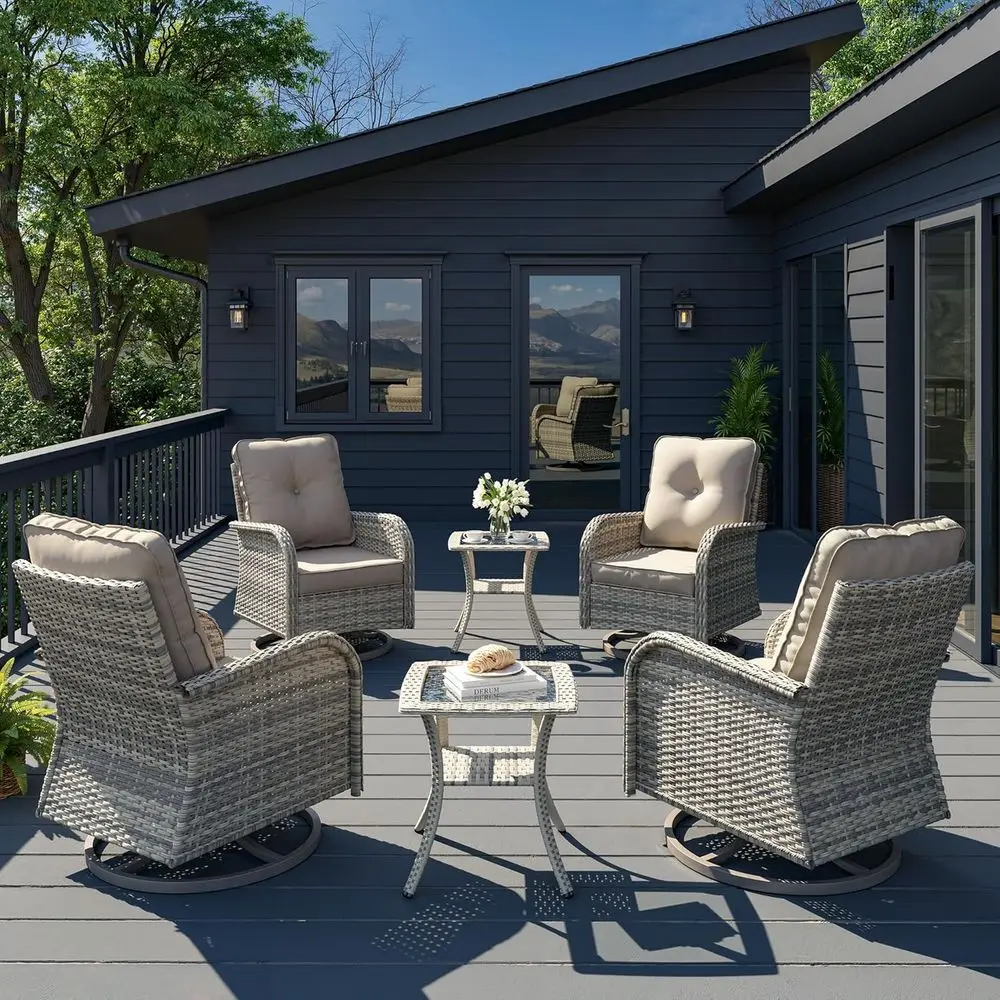 6-Piece Outdoor Rocking Swivel Wicker Bistro Set with Tempered Glass Table for Patio, Garden, Deck, and Balcony, Sand
6-Piece Outdoor Rocking Swivel Wicker Bistro Set with Tempered Glass Table for Patio, Garden, Deck, and Balcony, Sand