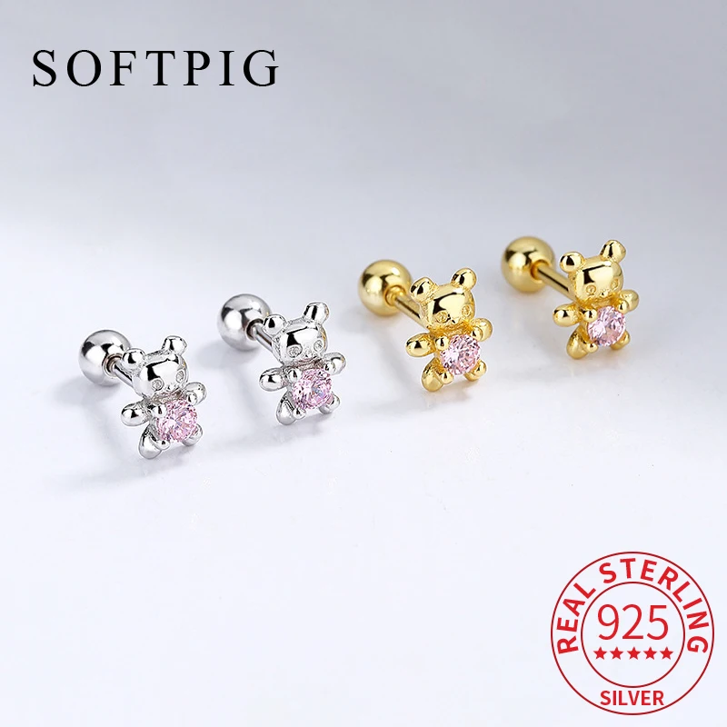SOFTPIG Real 925 Sterling Silver Zircon Bear Piercing Screw Ball Stud Earrings for Women Cute Animal Fine Jewelry Accessories
SOFTPIG Real 925 Sterling Silver Zircon Bear Piercing Screw Ball Stud Earrings for Women Cute Animal Fine Jewelry Accessories
