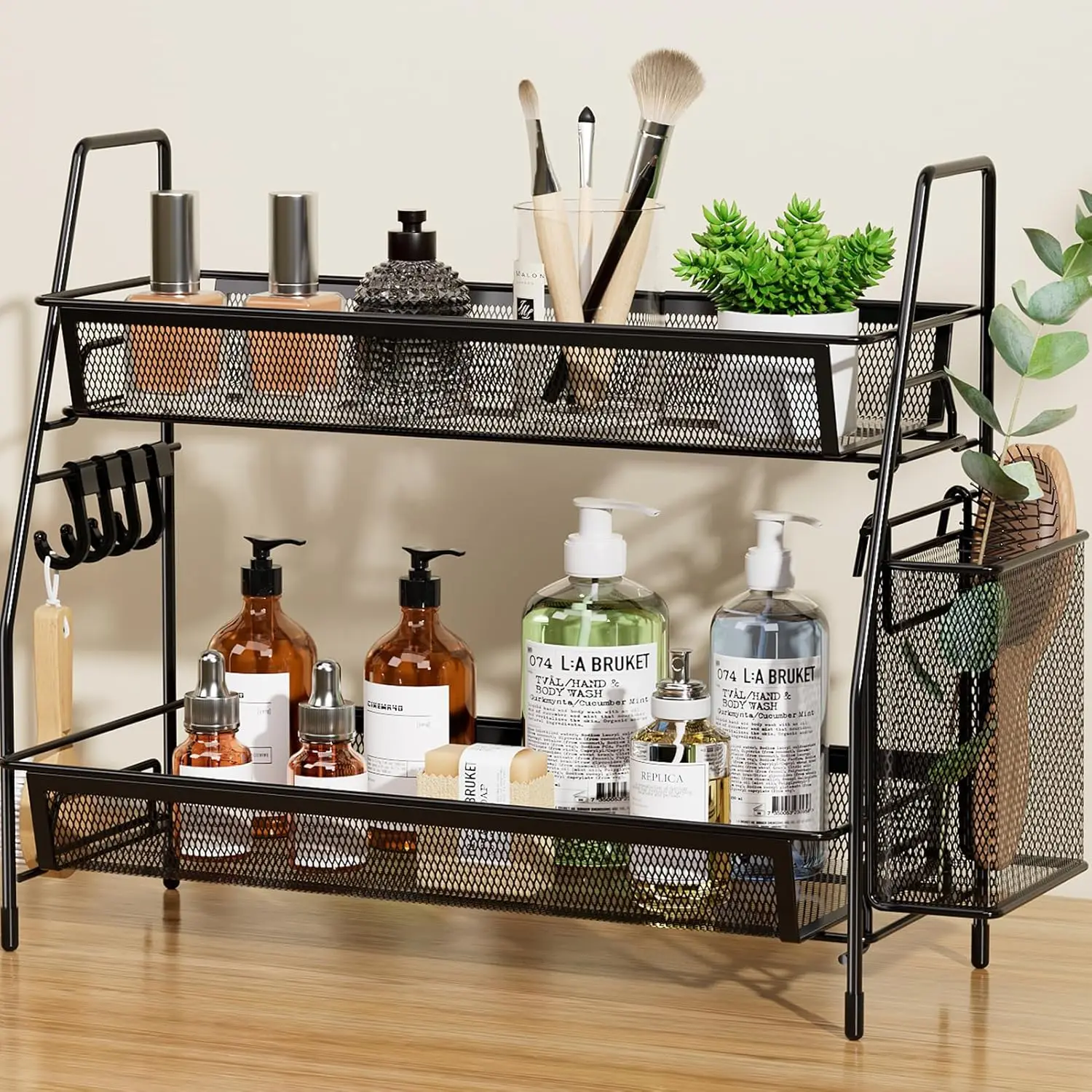 2-Tier Bathroom Organizer Countertop, Metal Wire Mesh Storage with Basket Hooks, Vanity Tray Shelf, Kitchen Spice Rack, Black
2-Tier Bathroom Organizer Countertop, Metal Wire Mesh Storage with Basket Hooks, Vanity Tray Shelf, Kitchen Spice Rack, Black