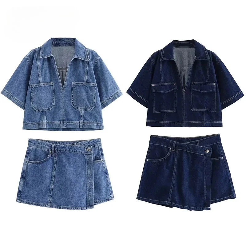 Summer New Blue Denim Shirt Woman Short Sleeve Cropped Shirt Women Short Tops Female Streetwear Women Blouse
Summer New Blue Denim Shirt Woman Short Sleeve Cropped Shirt Women Short Tops Female Streetwear Women Blouse