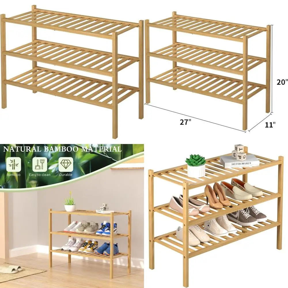 3-Tier Bamboo Shoe Rack for Entryway, Stackable Wood Storage Organizer for Small Spaces, 27x11x20 (Natural)
3-Tier Bamboo Shoe Rack for Entryway, Stackable Wood Storage Organizer for Small Spaces, 27x11x20 (Natural)